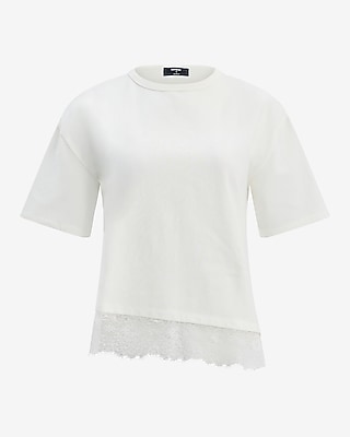 Crew Neck Lace Trim Boyfriend Tee