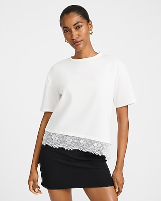 Crew Neck Lace Trim Boyfriend Tee
