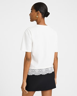 Crew Neck Lace Trim Boyfriend Tee