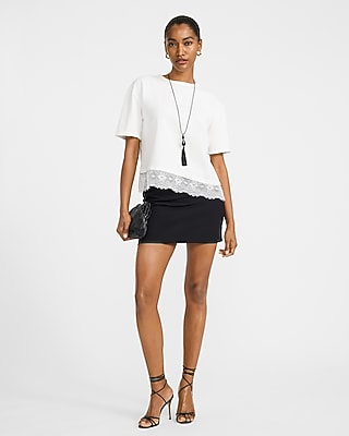 Crew Neck Lace Trim Boyfriend Tee