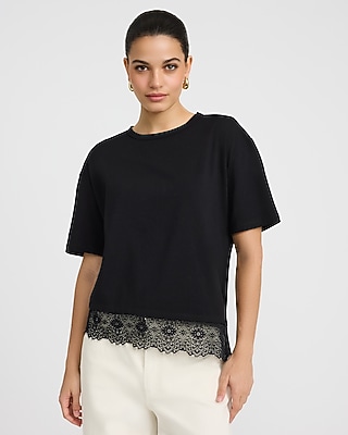 Crew Neck Lace Trim Boyfriend Tee