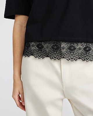 Crew Neck Lace Trim Boyfriend Tee
