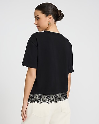 Crew Neck Lace Trim Boyfriend Tee