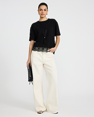 Crew Neck Lace Trim Boyfriend Tee