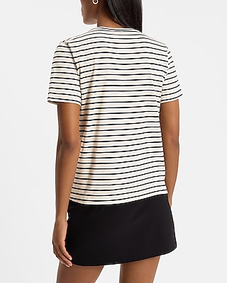 Skimming Striped Embellished Crew Neck Tee