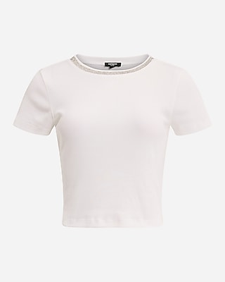 EX SS FITTED RIB CREW CROP TEE EMB 8612544:TRUE WHITE:S