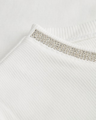 EX SS FITTED RIB CREW CROP TEE EMB 8612544:TRUE WHITE:S