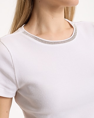 EX SS FITTED RIB CREW CROP TEE EMB 8612544:TRUE WHITE:S