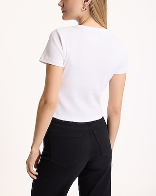 EX SS FITTED RIB CREW CROP TEE EMB 8612544:TRUE WHITE:S