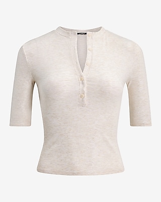 Shine Ribbed Elbow Sleeve Henley Tee