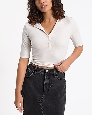 Shine Ribbed Elbow Sleeve Henley Tee