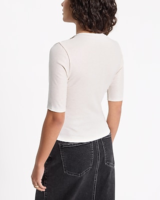 Shine Ribbed Elbow Sleeve Henley Tee