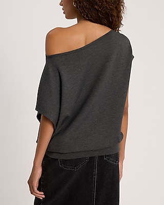 Short Sleeve Asymmetrical Off The Shoulder Sweatshirt