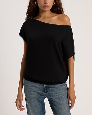 Short Sleeve Asymmetrical Off The Shoulder Sweatshirt | Express
