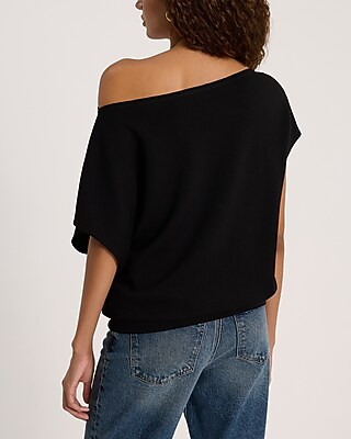 Short Sleeve Asymmetrical Off The Shoulder Sweatshirt | Express