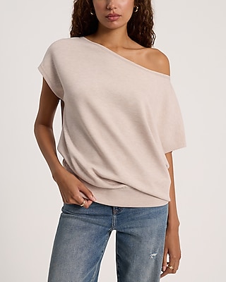 Short Sleeve Asymmetrical Off The Shoulder Sweatshirt | Express