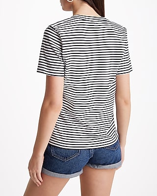 Skimming Striped Cotton V-Neck Short Sleeve Tee