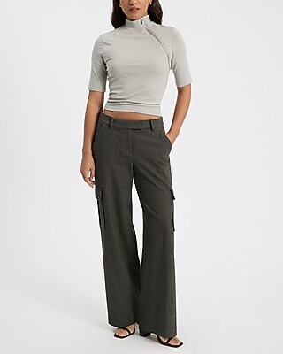 Body Contour Stretch Cotton Zip Mock Neck Elbow Sleeve Tee