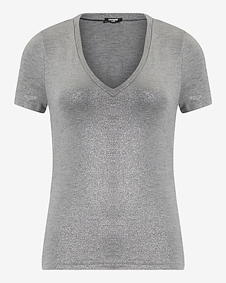 Glitter Fitted V-Neck Short Sleeve Tee