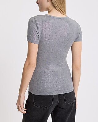 Glitter Fitted V-Neck Short Sleeve Tee