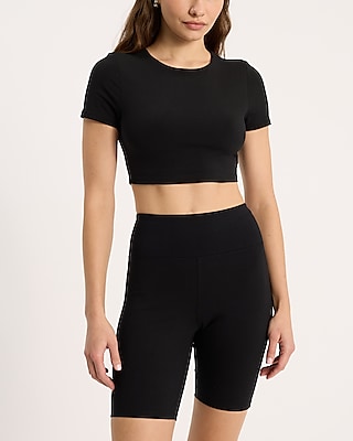 Body Contour Stretch Cotton Crew Neck Cropped Tee