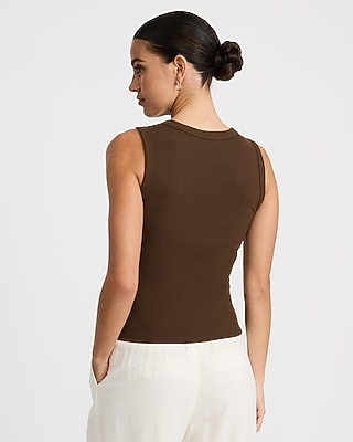 Ribbed Crew Neck Button Front Knit Tank