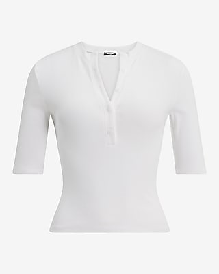Fitted Ribbed Elbow Sleeve Henley Tee