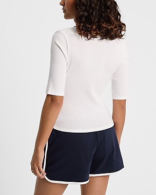 Fitted Ribbed Elbow Sleeve Henley Tee