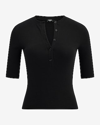 Fitted Ribbed Elbow Sleeve Henley Tee