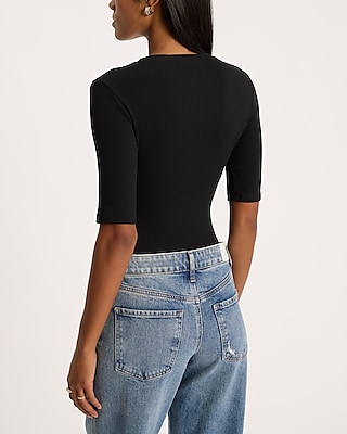 Fitted Ribbed Elbow Sleeve Henley Tee