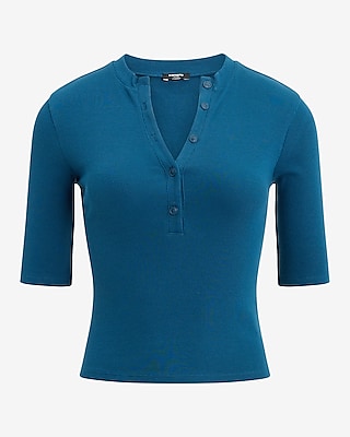 Fitted Ribbed Elbow Sleeve Henley Tee