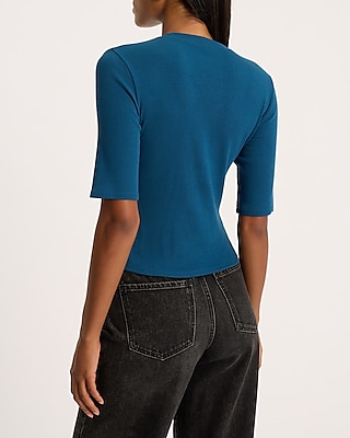 Fitted Ribbed Elbow Sleeve Henley Tee