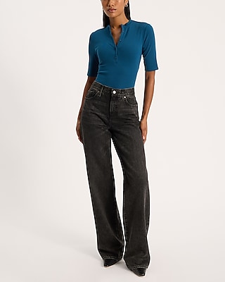 Fitted Ribbed Elbow Sleeve Henley Tee