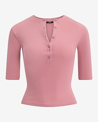 Fitted Ribbed Elbow Sleeve Henley Tee