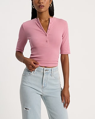 Fitted Ribbed Elbow Sleeve Henley Tee