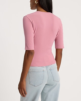 Fitted Ribbed Elbow Sleeve Henley Tee