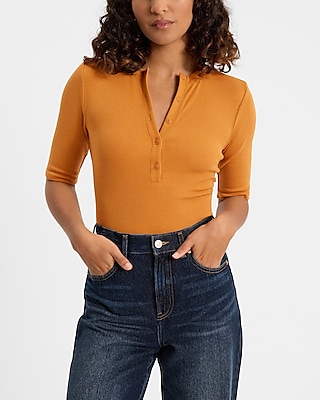 Fitted Ribbed Elbow Sleeve Henley Tee