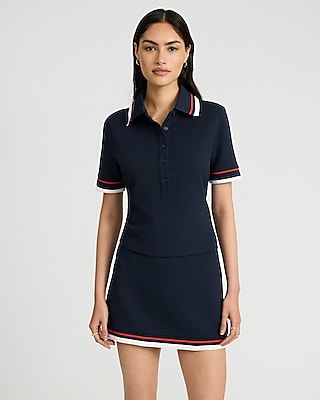 Textured Striped Short Sleeve Polo Top