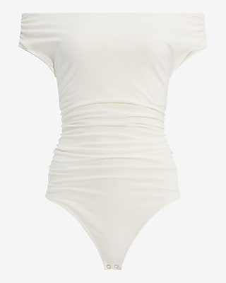 Body Contour Stretch Cotton Off The Shoulder Ruched Bodysuit