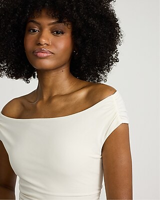 Body Contour Stretch Cotton Off The Shoulder Ruched Bodysuit