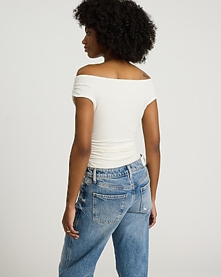 Body Contour Stretch Cotton Off The Shoulder Ruched Bodysuit