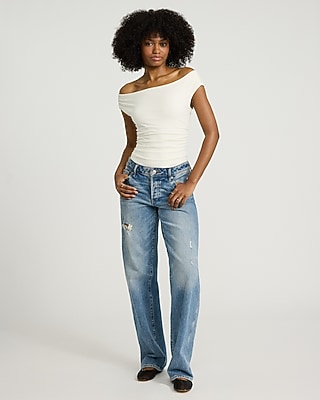 Body Contour Stretch Cotton Off The Shoulder Ruched Bodysuit