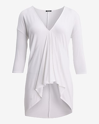 V-Neck Elbow Sleeve Draped Front Hi Lo Tee - image 4