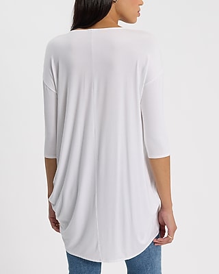 V-Neck Elbow Sleeve Draped Front Hi Lo Tee - image 2