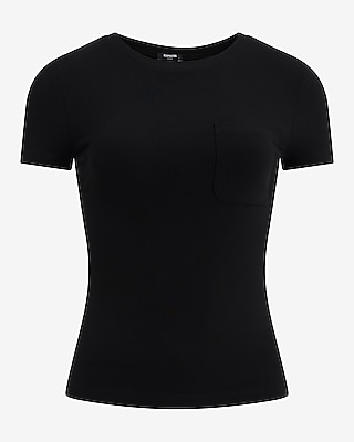 Fitted Ribbed Crew Neck Short Sleeve Pocket Tee