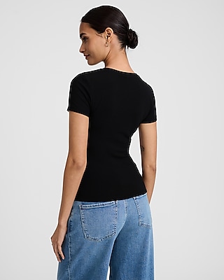 Fitted Ribbed Crew Neck Short Sleeve Pocket Tee