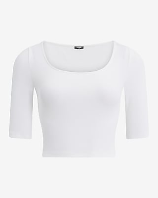 Fitted Ribbed Scoop Neck Elbow Sleeve Tee