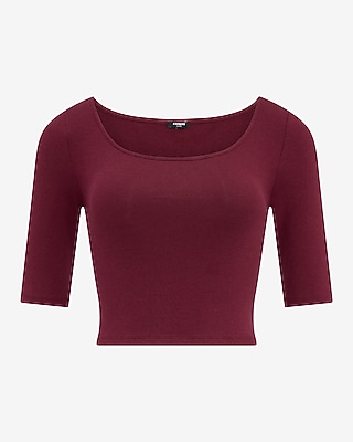 Fitted Ribbed Scoop Neck Elbow Sleeve Tee