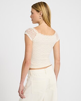 Lace Scoop Neck Cap Sleeve Cropped Top