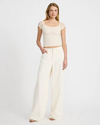 Lace Scoop Neck Cap Sleeve Cropped Top